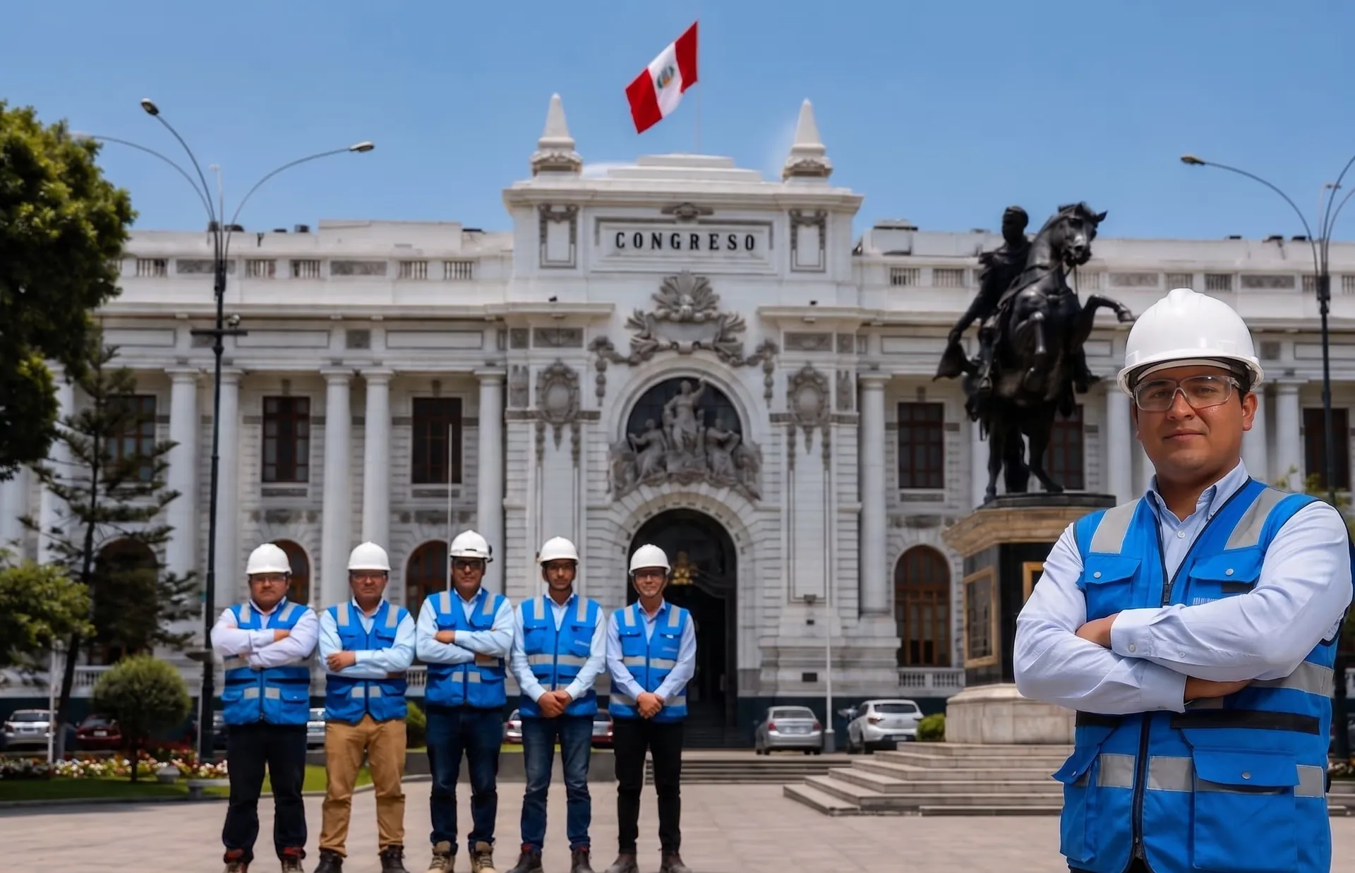 Equipo de HK Consulting frente al Congreso de la República, Lima